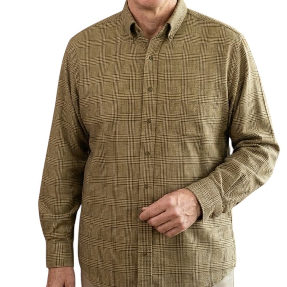 Viyella Glen Plaid Button Down Shirt Men XL Tan Navy Burgundy Cotton Wool Blend